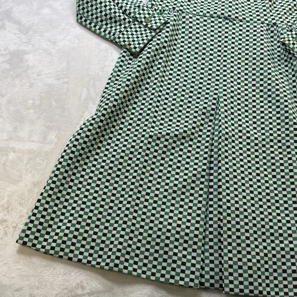 Vintage 70s Checkerboard Midi Dress Green Black Mod Disco Retro Boho - Picture 13 of 16